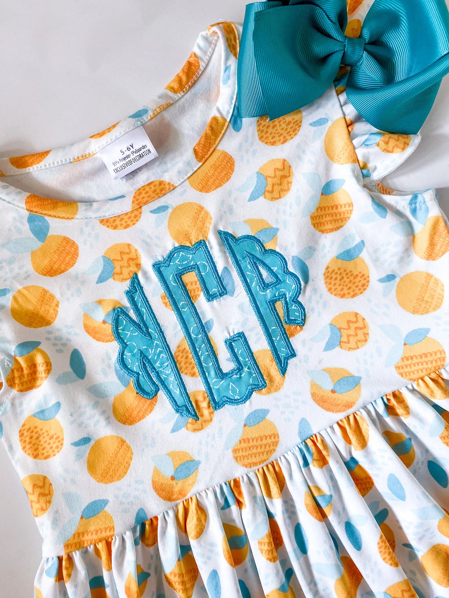 Girls Monogrammed Summer Orange Dress With Matching Bow, Summer Dress, Cozy, Custom, Birthday Gift, Party Dress