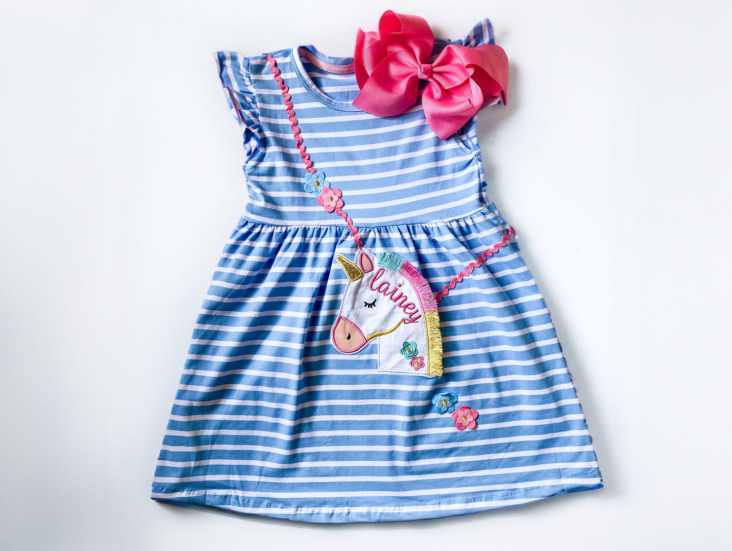 Girl's Monogrammed Unicorn Purse Dress, Embroidered Unicorn Dress, Customized, Summer Dress, Birthday Gift, Vacation Outfit