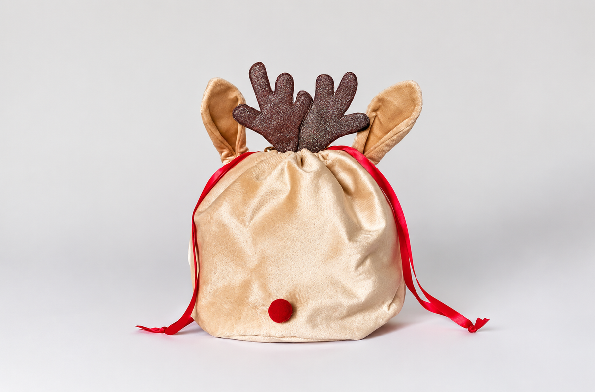 Velvet Reindeer Christmas Gift Sack