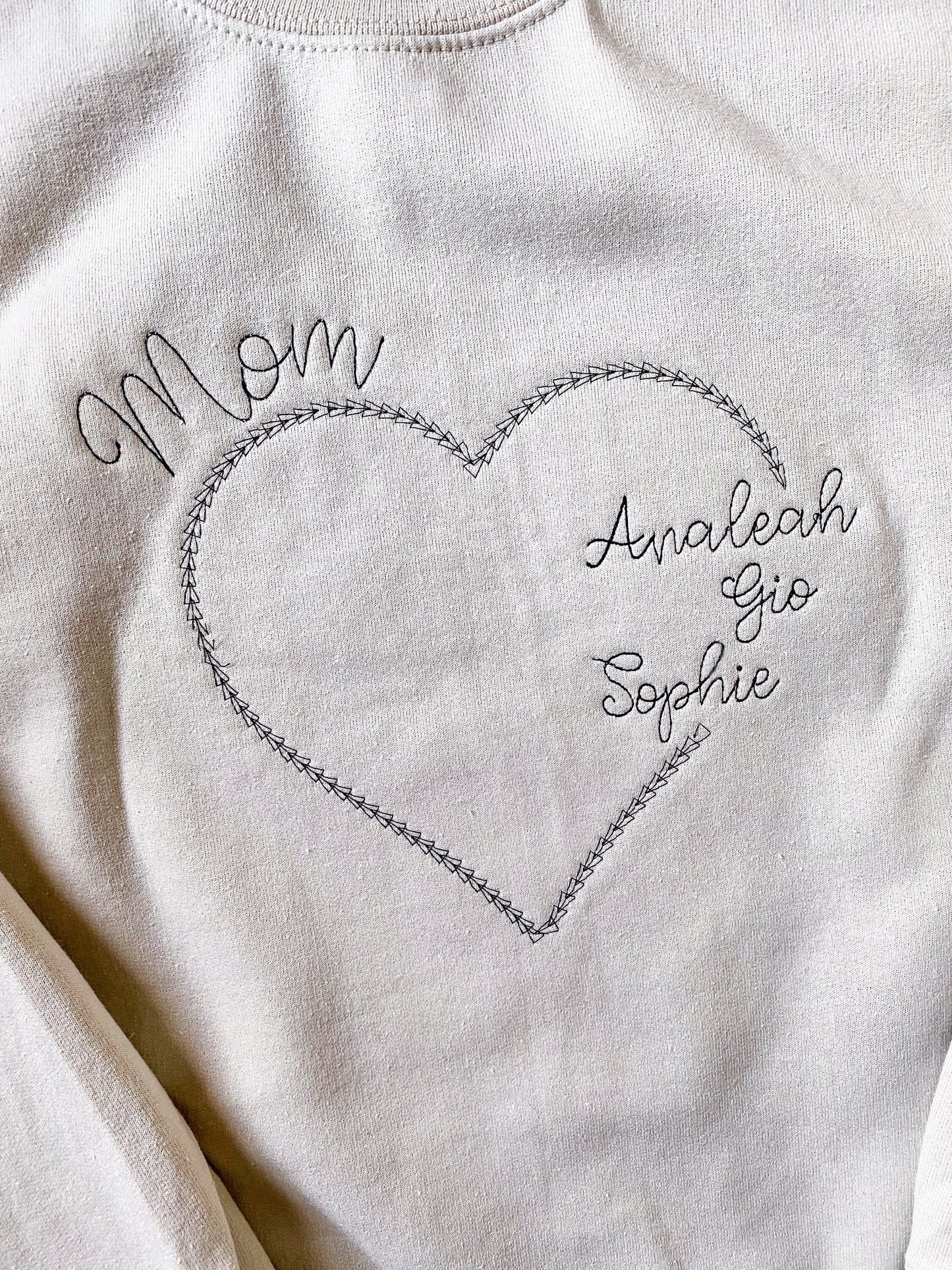 Mom, Grandma, Gigi, Aunt, Sweatshirt with Heart and Kid's Names, Customized Love Top, Sentimental Gift
