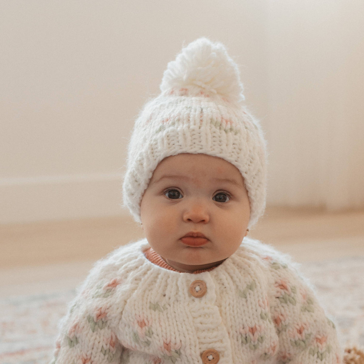 Bitty Blooms White Beanie Hat Baby & Kids - Savannah Creations