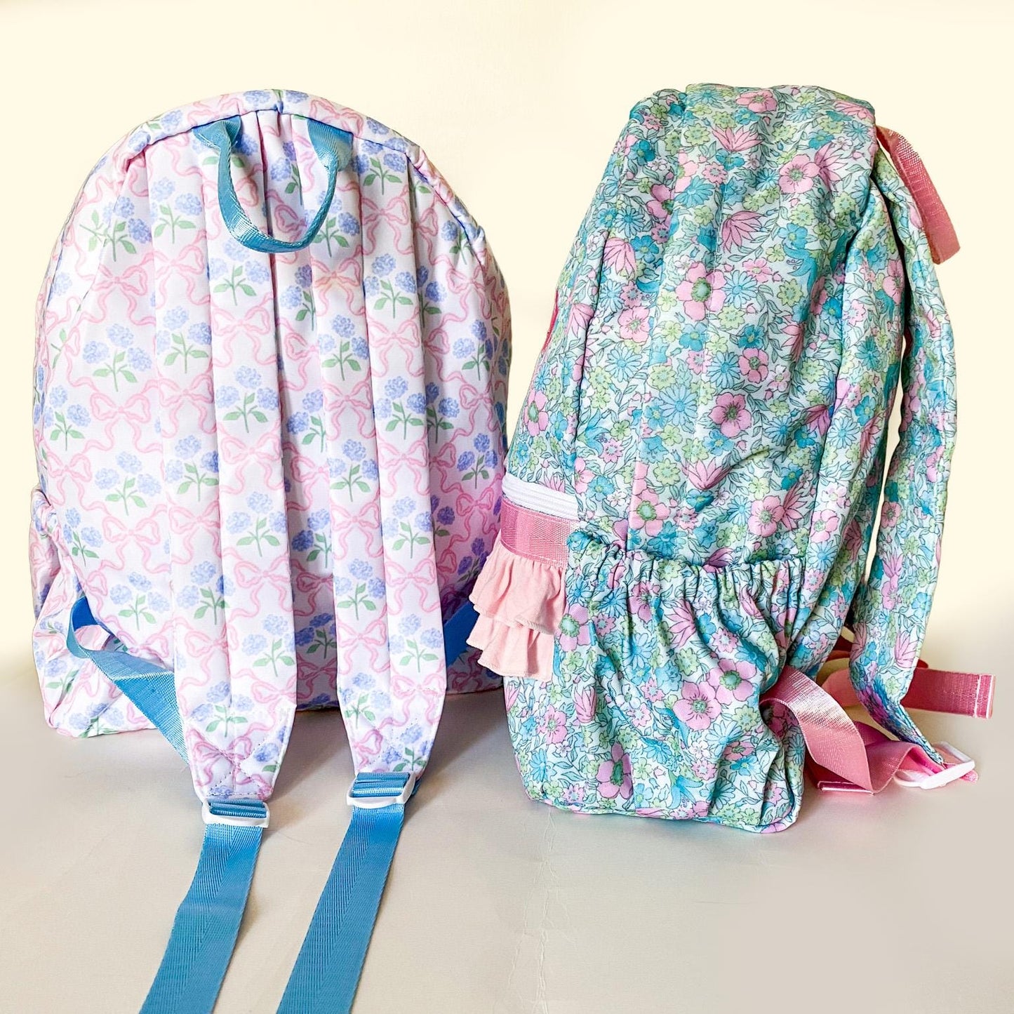 Monogrammed Coquette Backpack: Bow & Flower Ruffle, Nylon, First Day of School