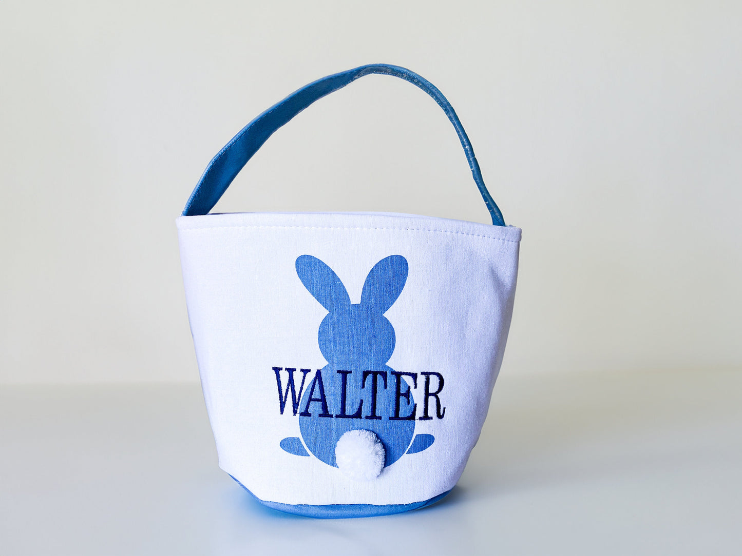 Customized Monogrammed Easter Basket, Canvas Easter Basket For Boys For Girls, Pom Pom Bunny Tail, Multi Color