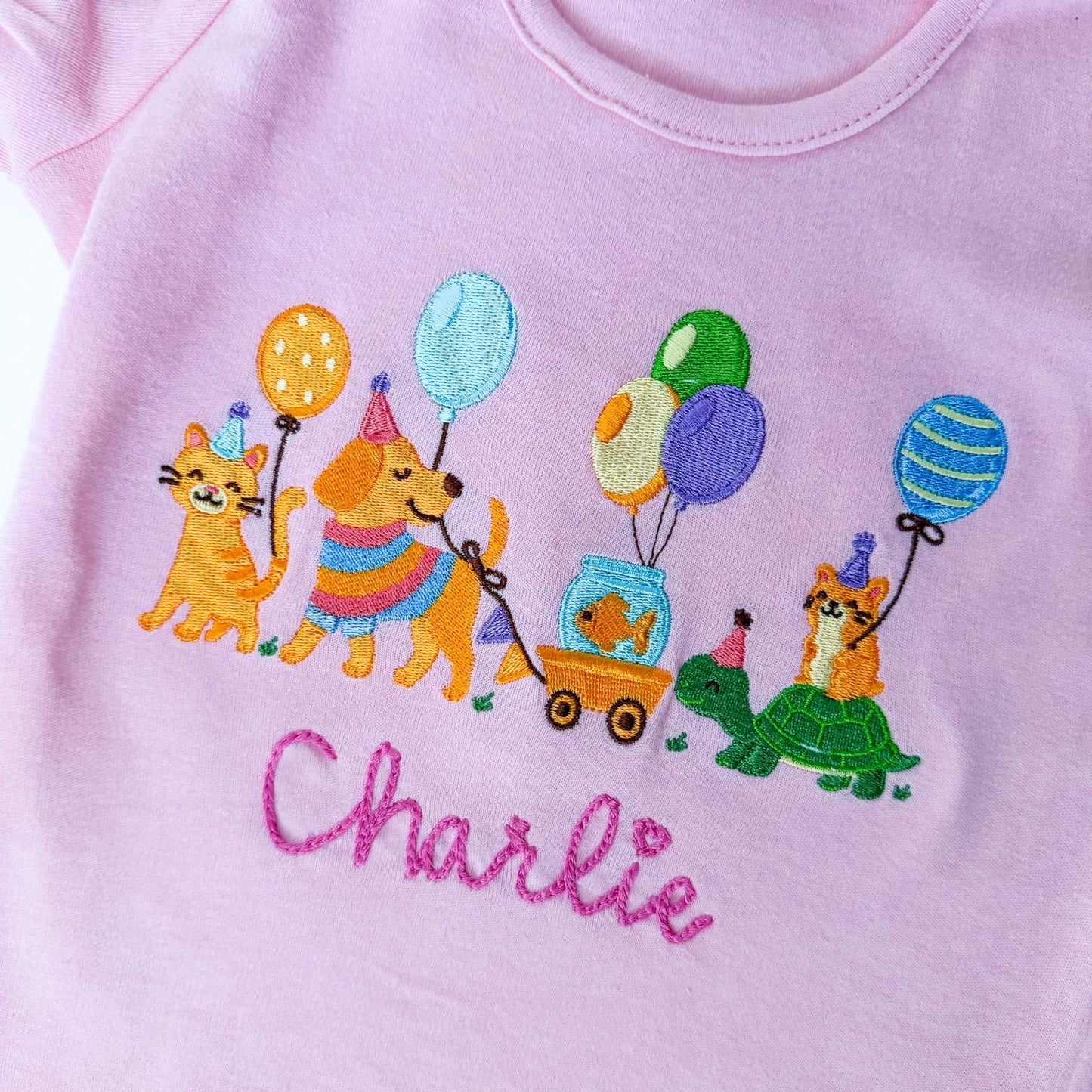 Embroidered Pet Birthday Shirt, Custom Monogram, Animal Party