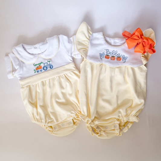 Fall Sibling Collection Baby Boy Pumpkin Bubble - Savannah Creations