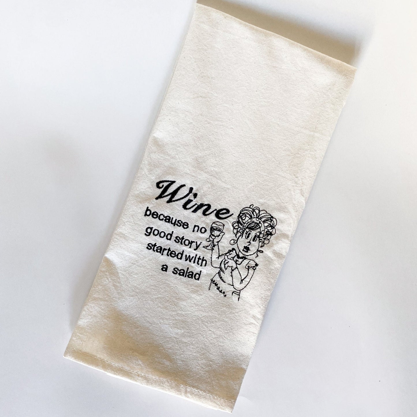 Funny Wine Embroidered Tea Towel, Hostess Gift