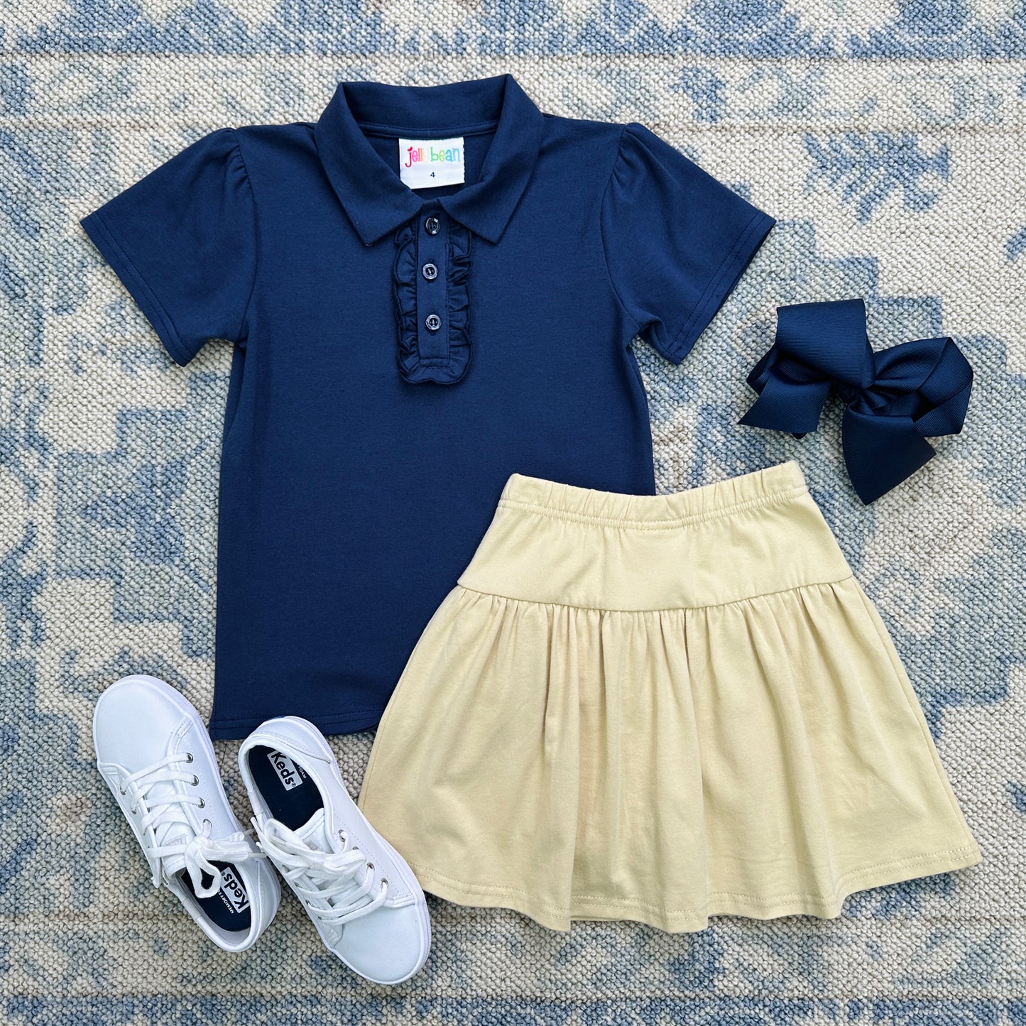 Girl's Ruffle Uniform Polo- Blue