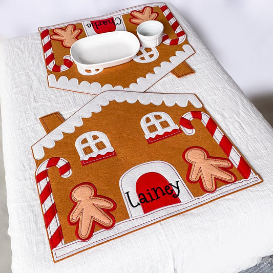 Personalized Christmas Gingerbread House Placemat: Embroidered Kids Table Decor