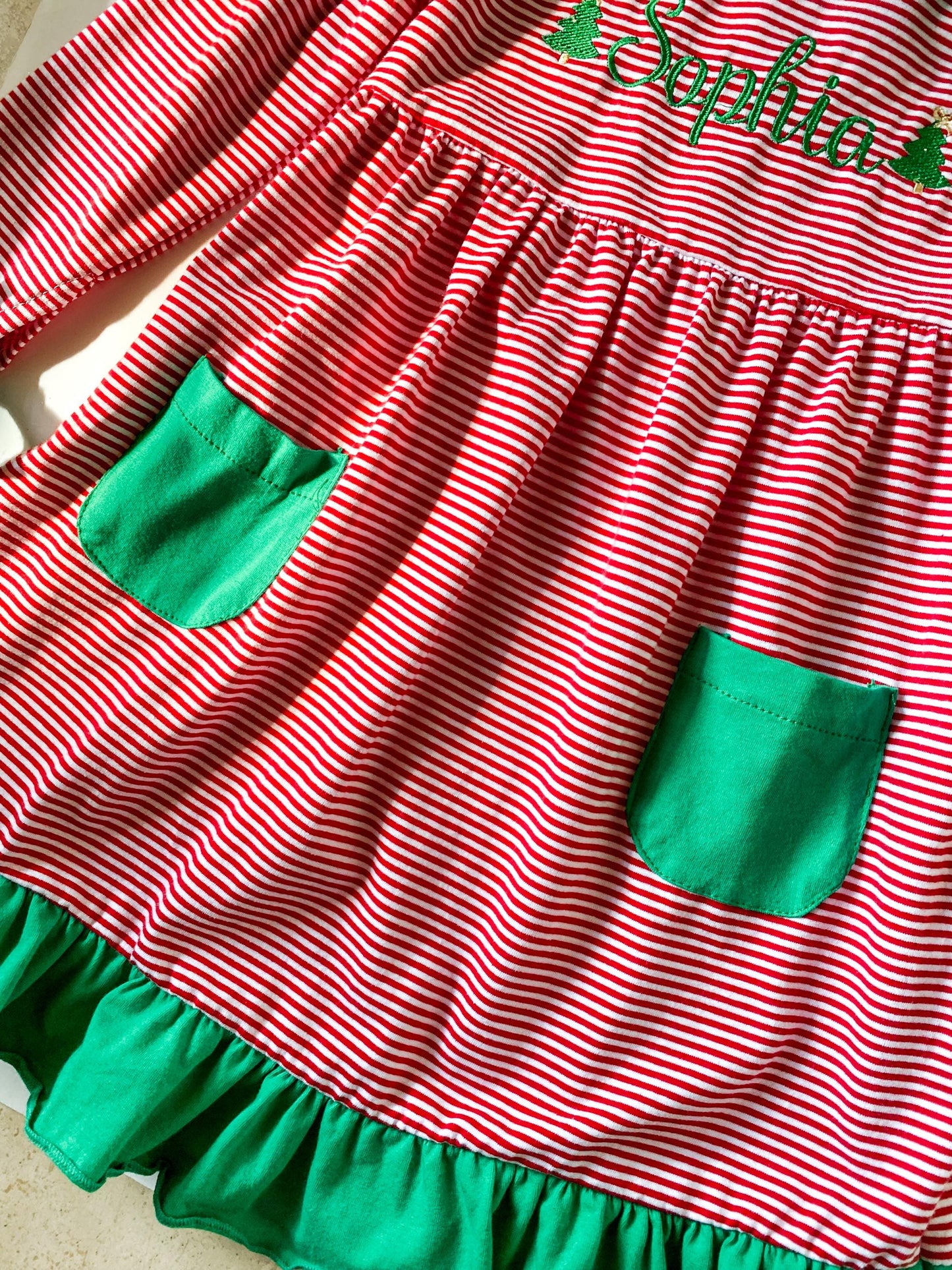 Girl's Monogrammed Christmas Dress Red and Green - Savannah Creations