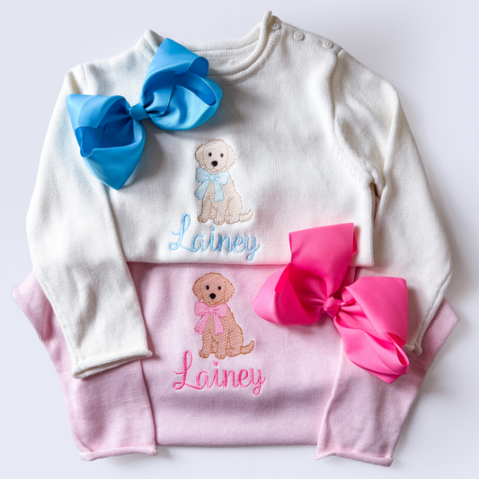 Girls Dog Embroidered Rollneck Sweater - Savannah Creations