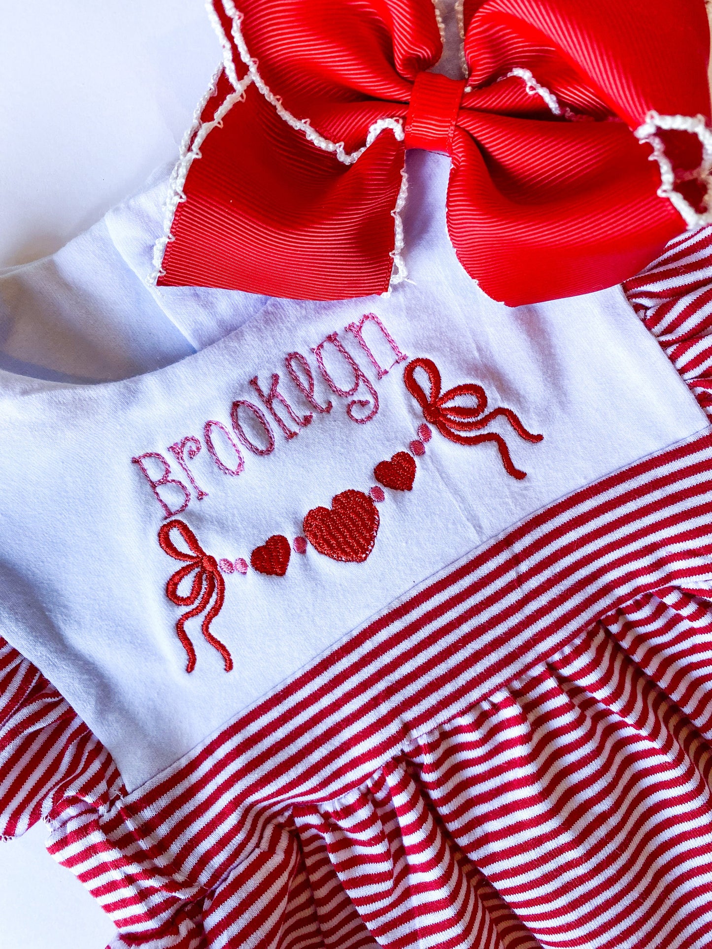 Girls Embroidered Valentine's Day Heart Dress with Bow