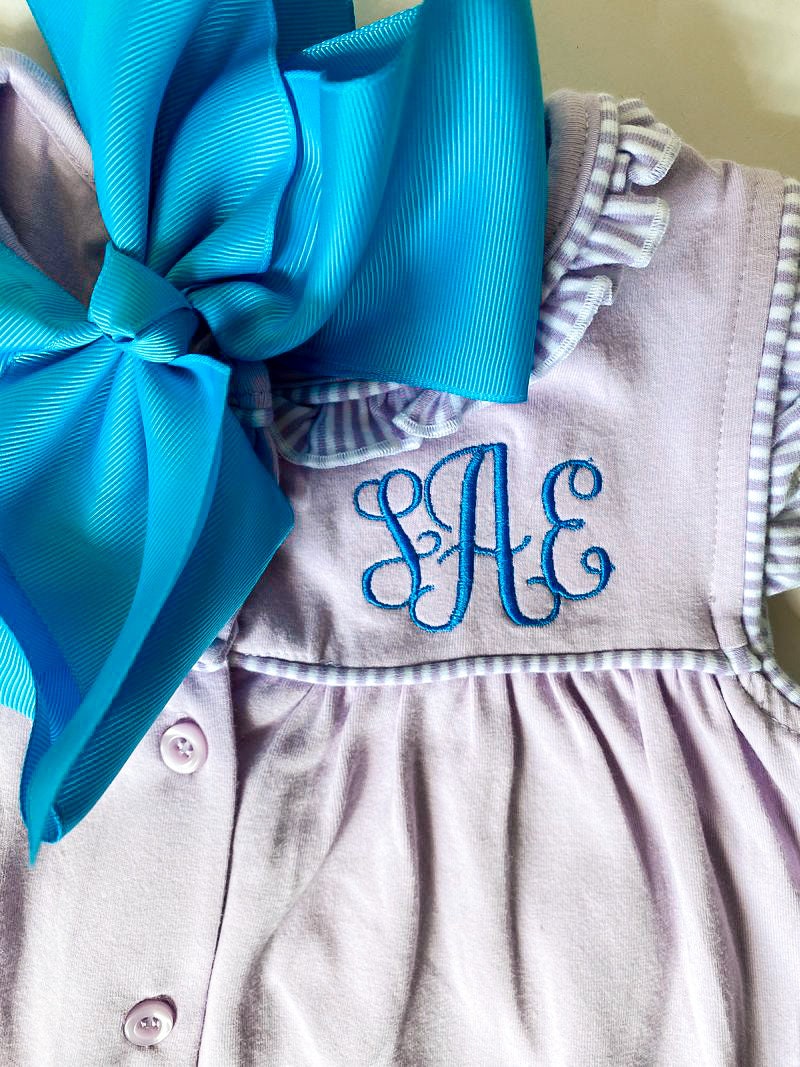 Girls' Monogrammed Button-Front Dress: Ruffle Detail Cotton Summer Outfit