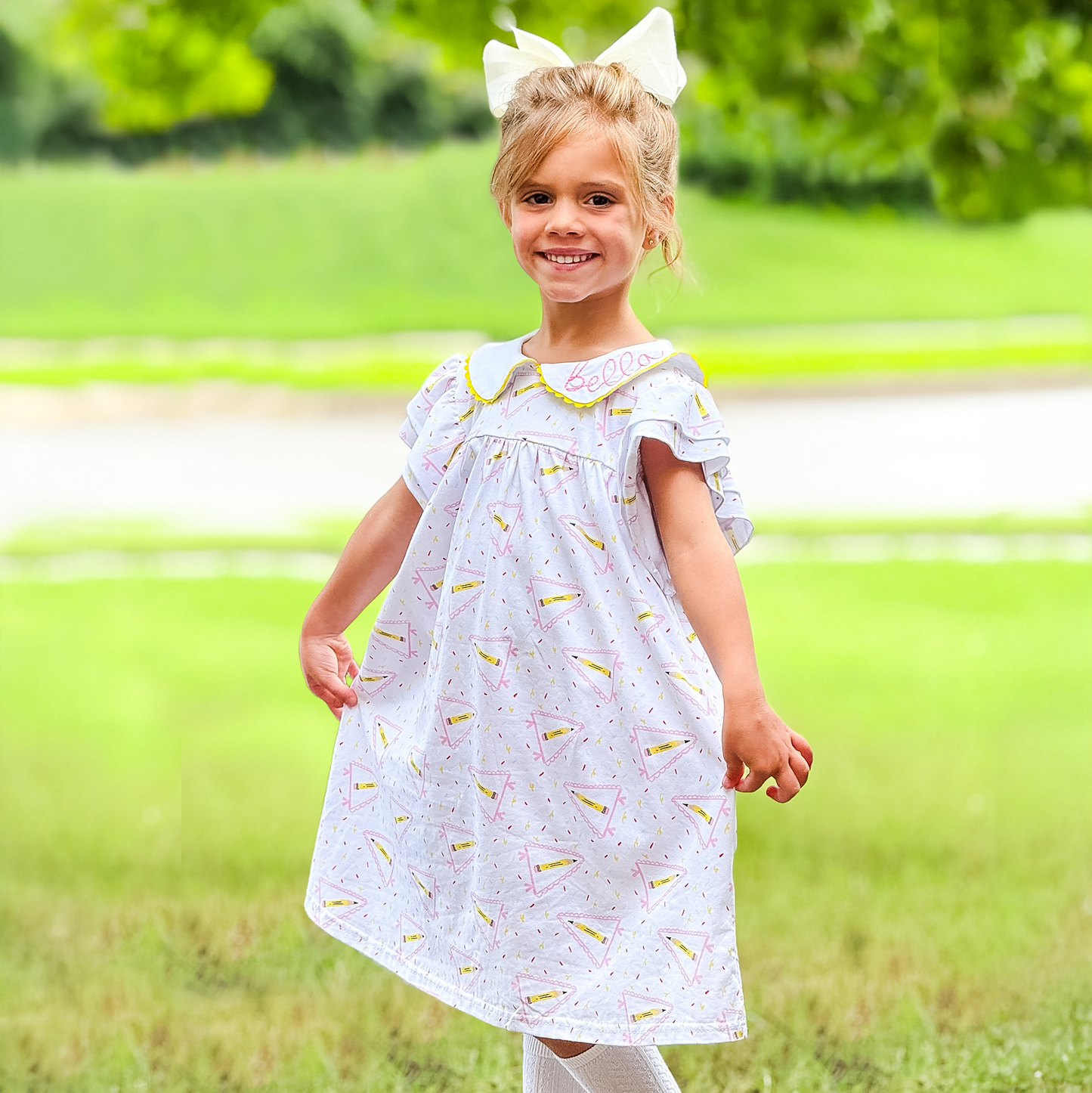Girl's Monogrammed Back to School Pencil Flag Dress