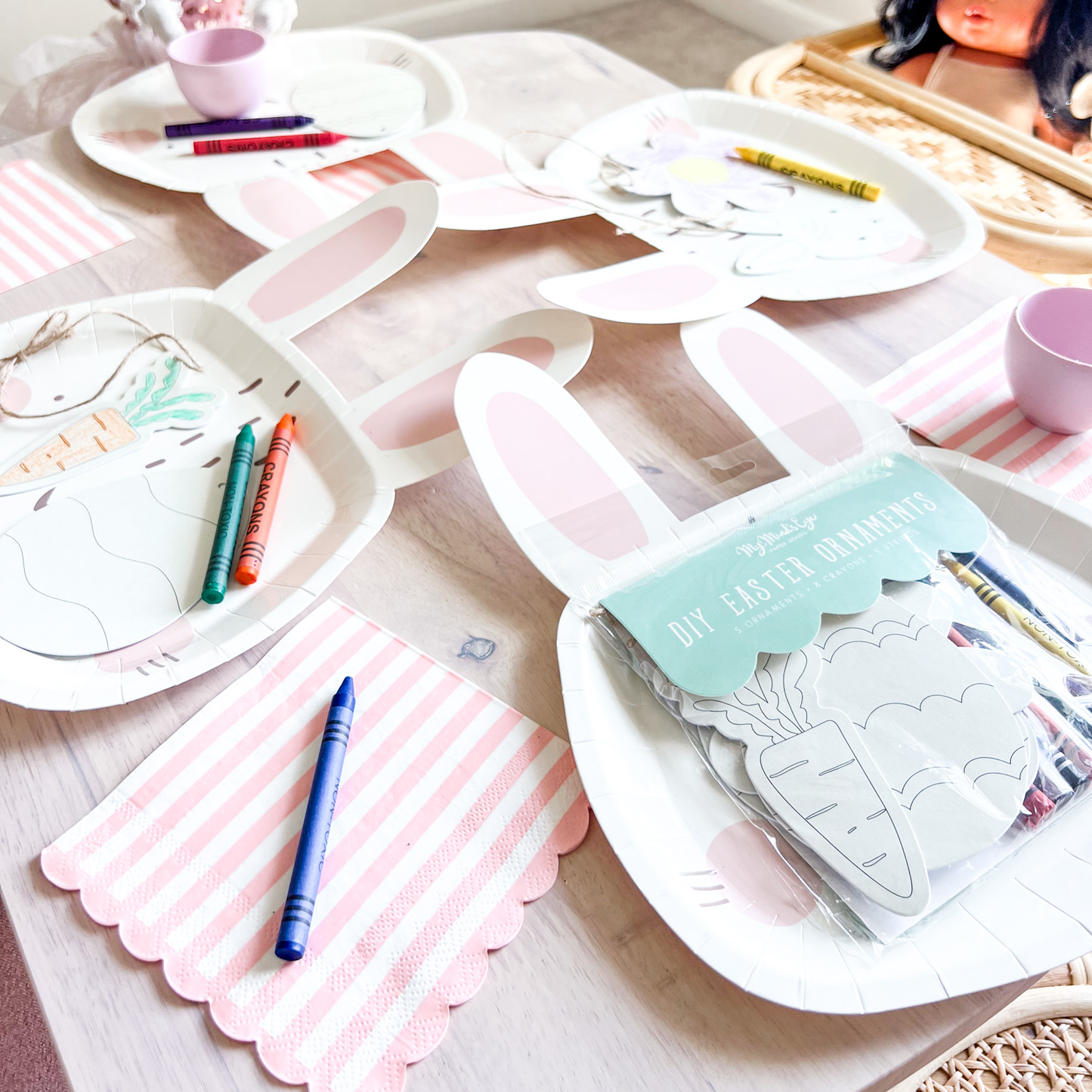 Pink Striped Scalloped Cocktail Napkins