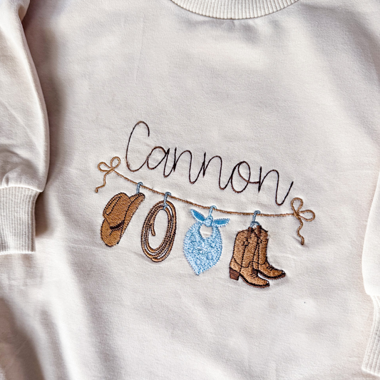 Baby Boy Little Cowboy Sweatshirt Romper