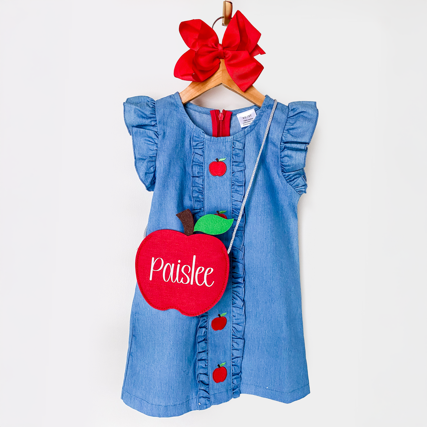 Girls Summer Back To School Applique Dress With Matching Bag