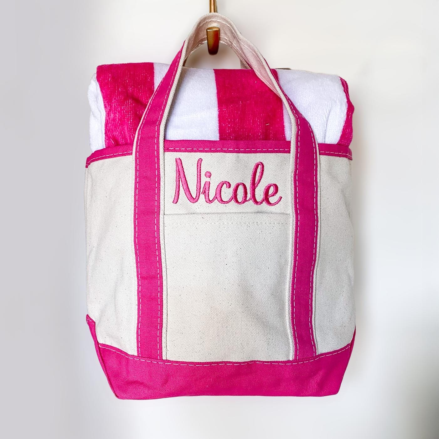 Kids Monogrammed Canvas Beach Bag with Towel Set