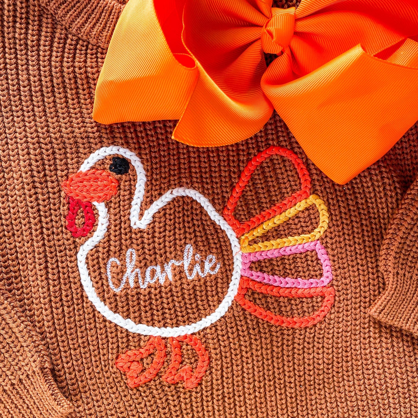 Monogrammed Baby Girl Thanksgiving Romper: Knit Turkey Design