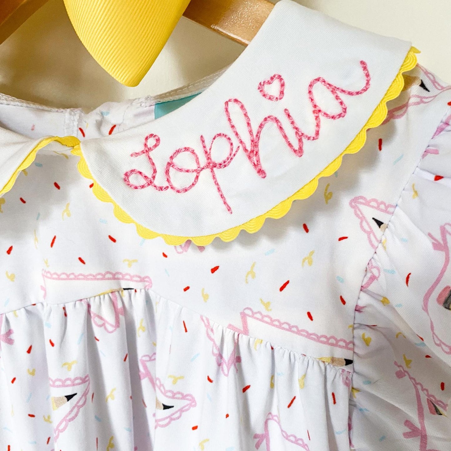 Monogrammed Back to School Dress: Embroidered Cotton Flutter Sleeve