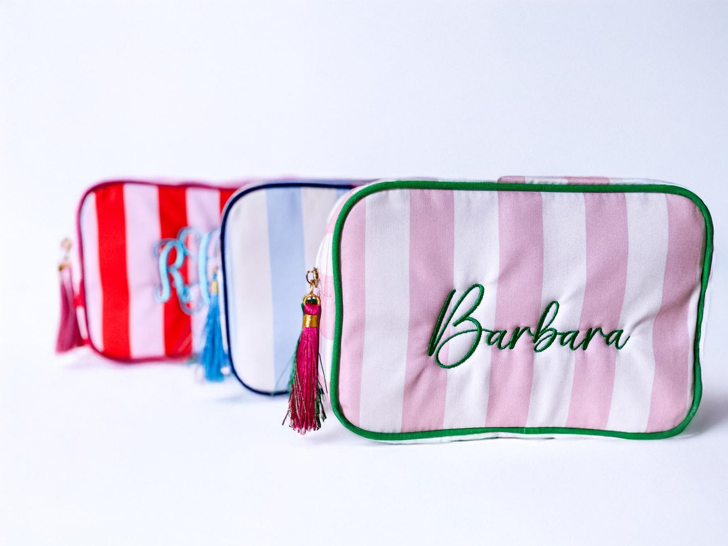 Monogrammed Striped Zipper Pouch: Personalized Cosmetic Bag