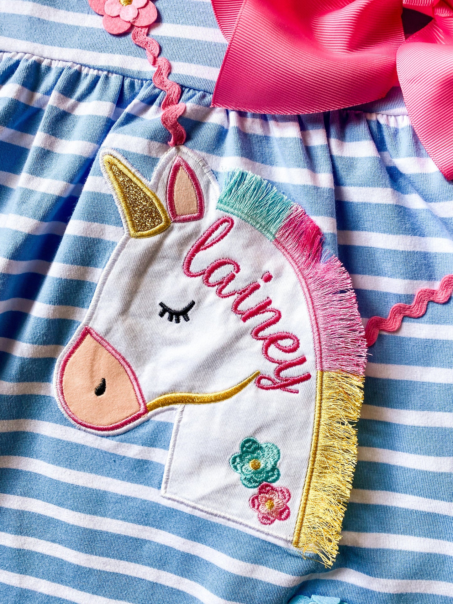 Monogrammed Unicorn Purse Dress: Embroidered Girl's Summer Outfit