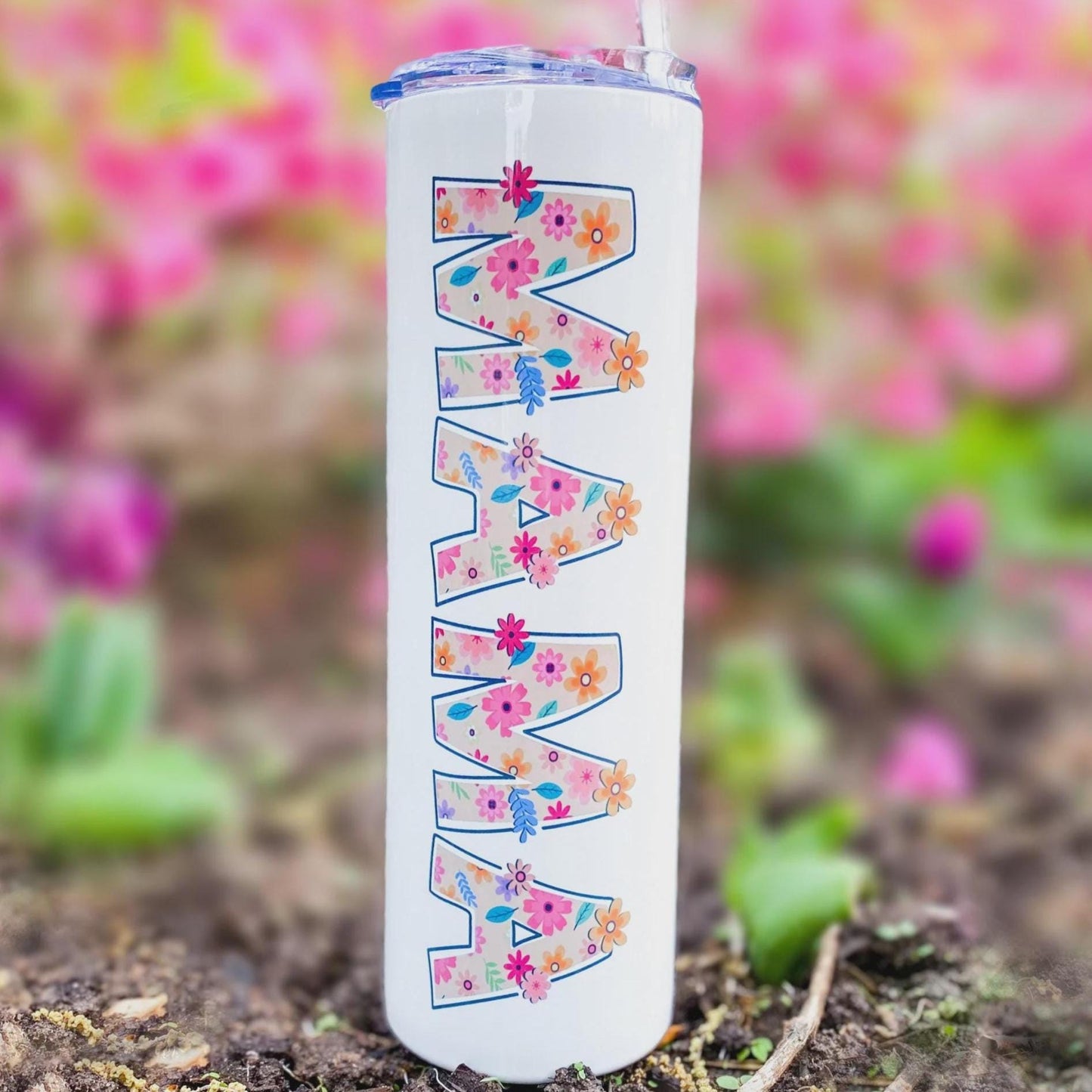 Mother's Day Mama Floral Tumbler, Personalized Stainless Steel 30 OZ Skinny Cup