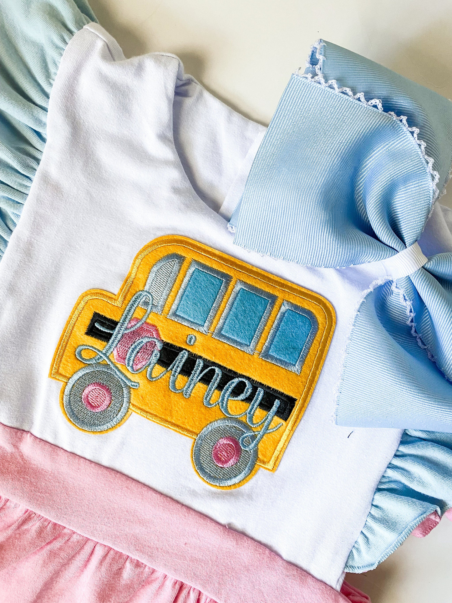 Personalized Girl's School Bus Monogrammed Outfit Set