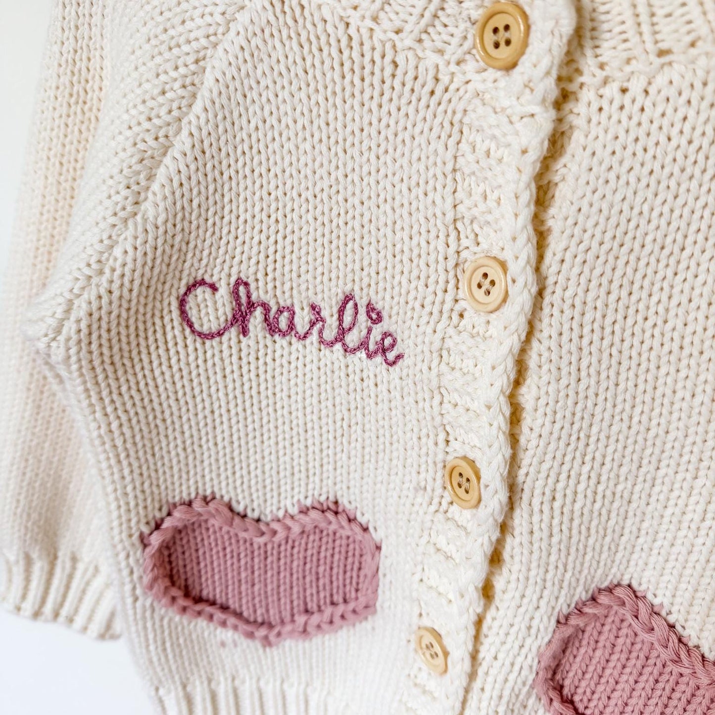 Personalized Baby Cardigan: Embroidered Name, heart knitted Sweater