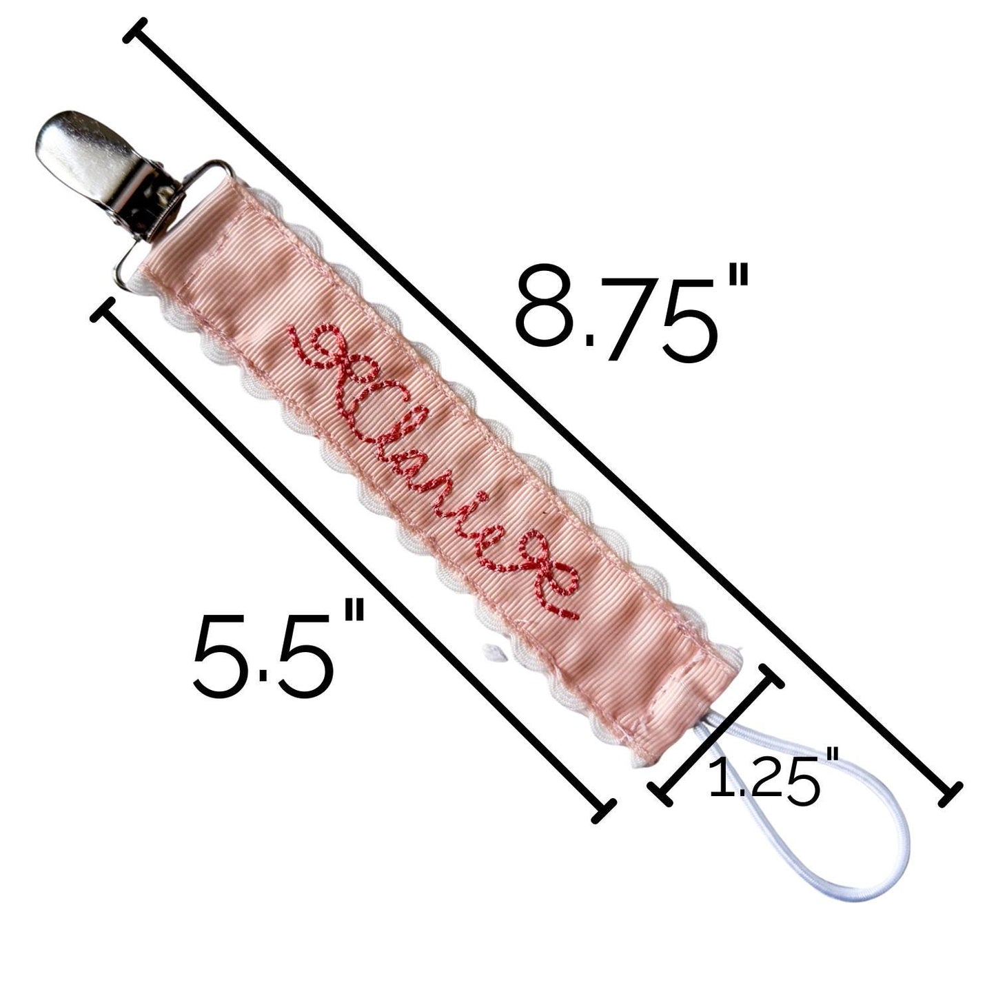 Personalized Pacifier Clip | Embroidered Name | Unique Color Ribbon with Ric Rac Edge | Handmade Baby Gift