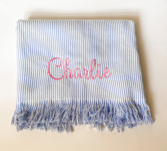 Periwinkle Blue Seersucker Turkish Cotton Beach Towel