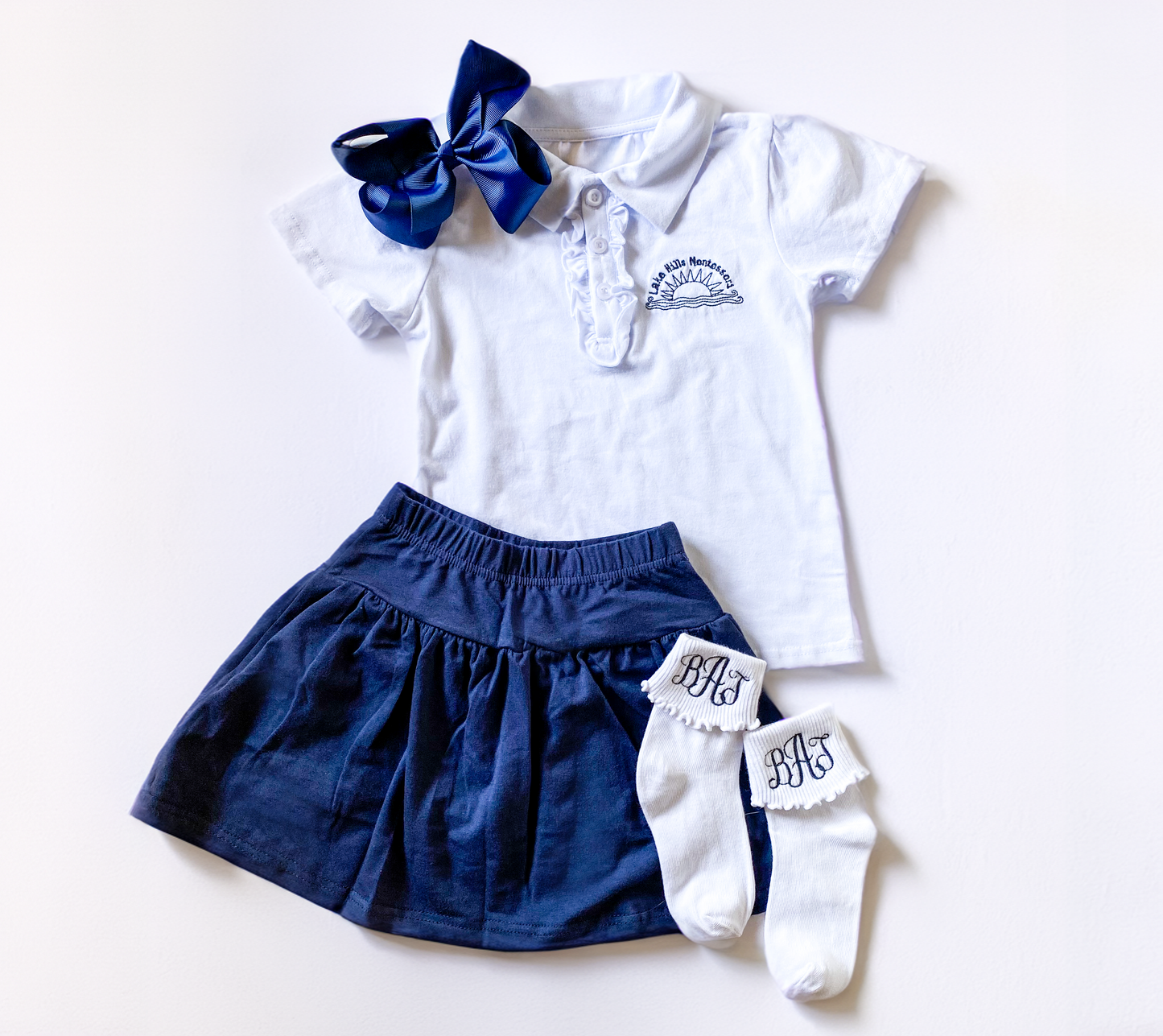 Girl's Ruffle Polo Top- White