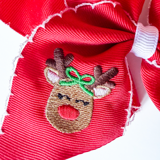 Reindeer Embroidered Hairbow - Savannah Creations