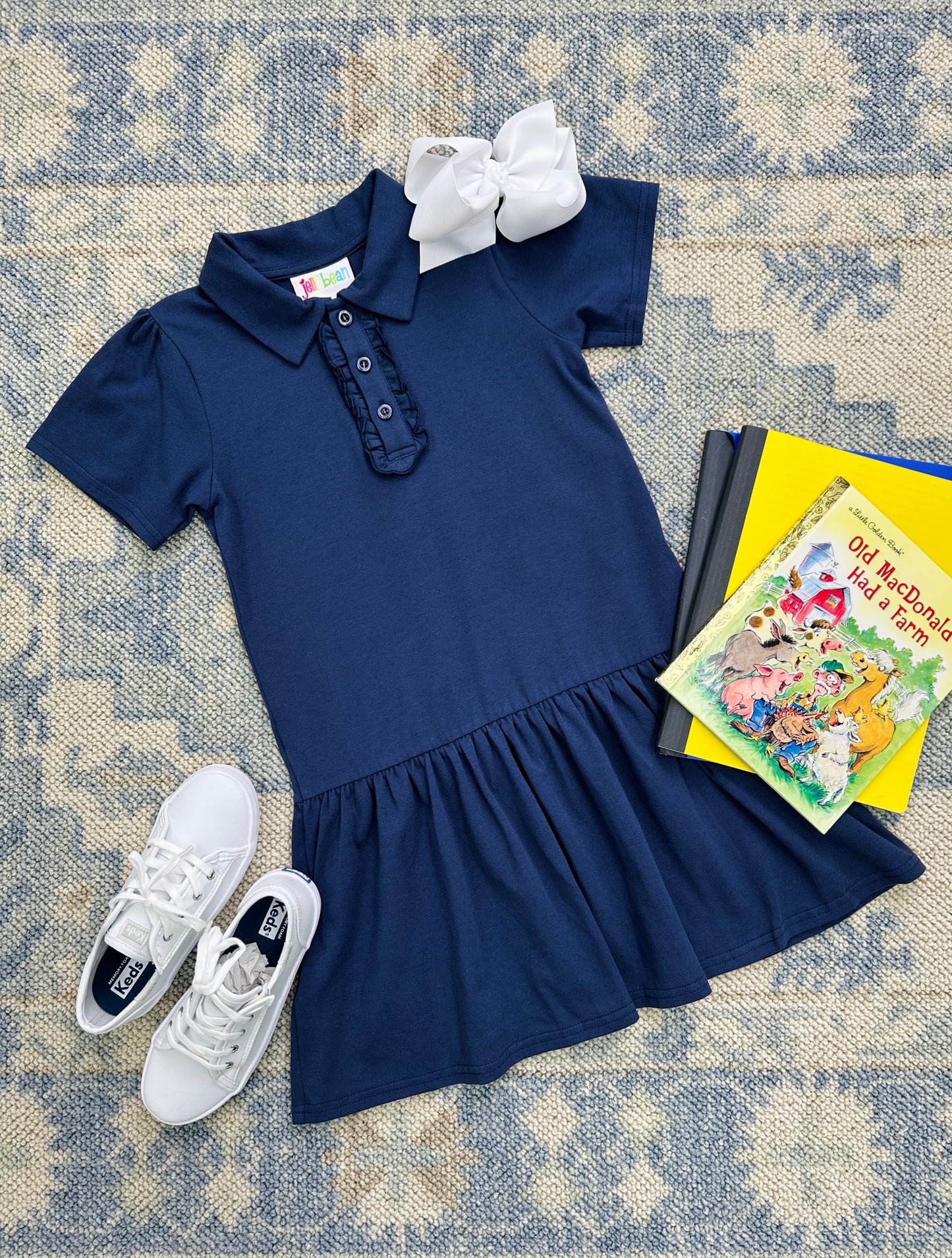 Girl's Ruffle Polo Dress- Navy