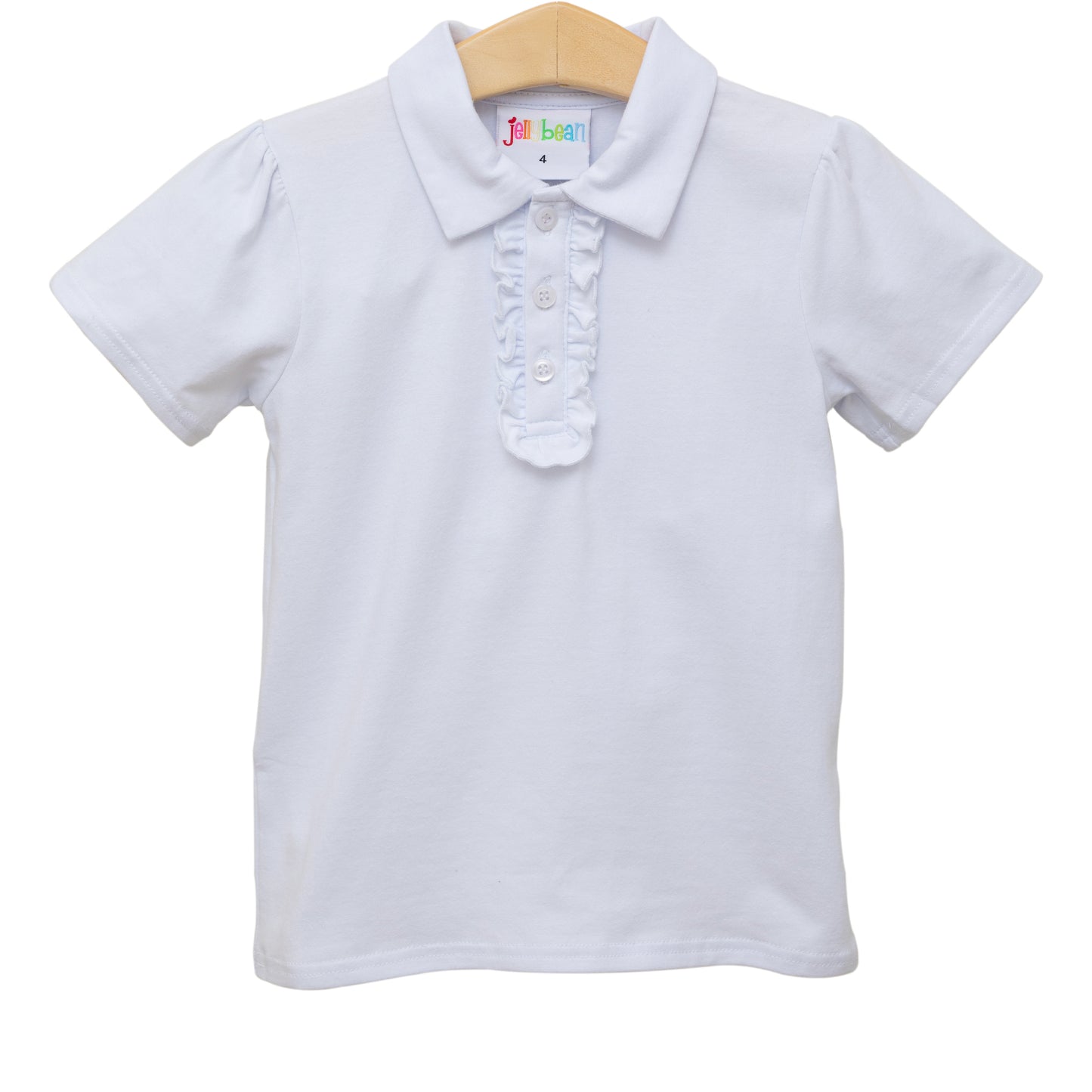 Girl's Ruffle Polo Top- White