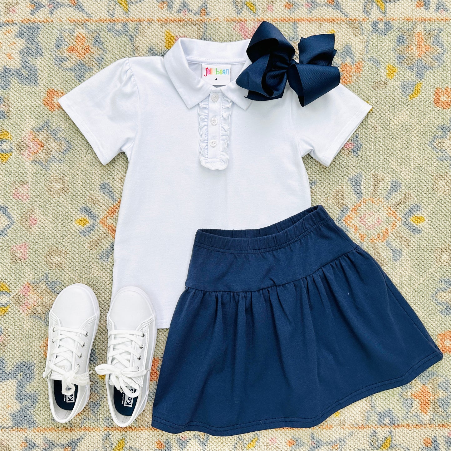 Girl's Ruffle Polo Top- White