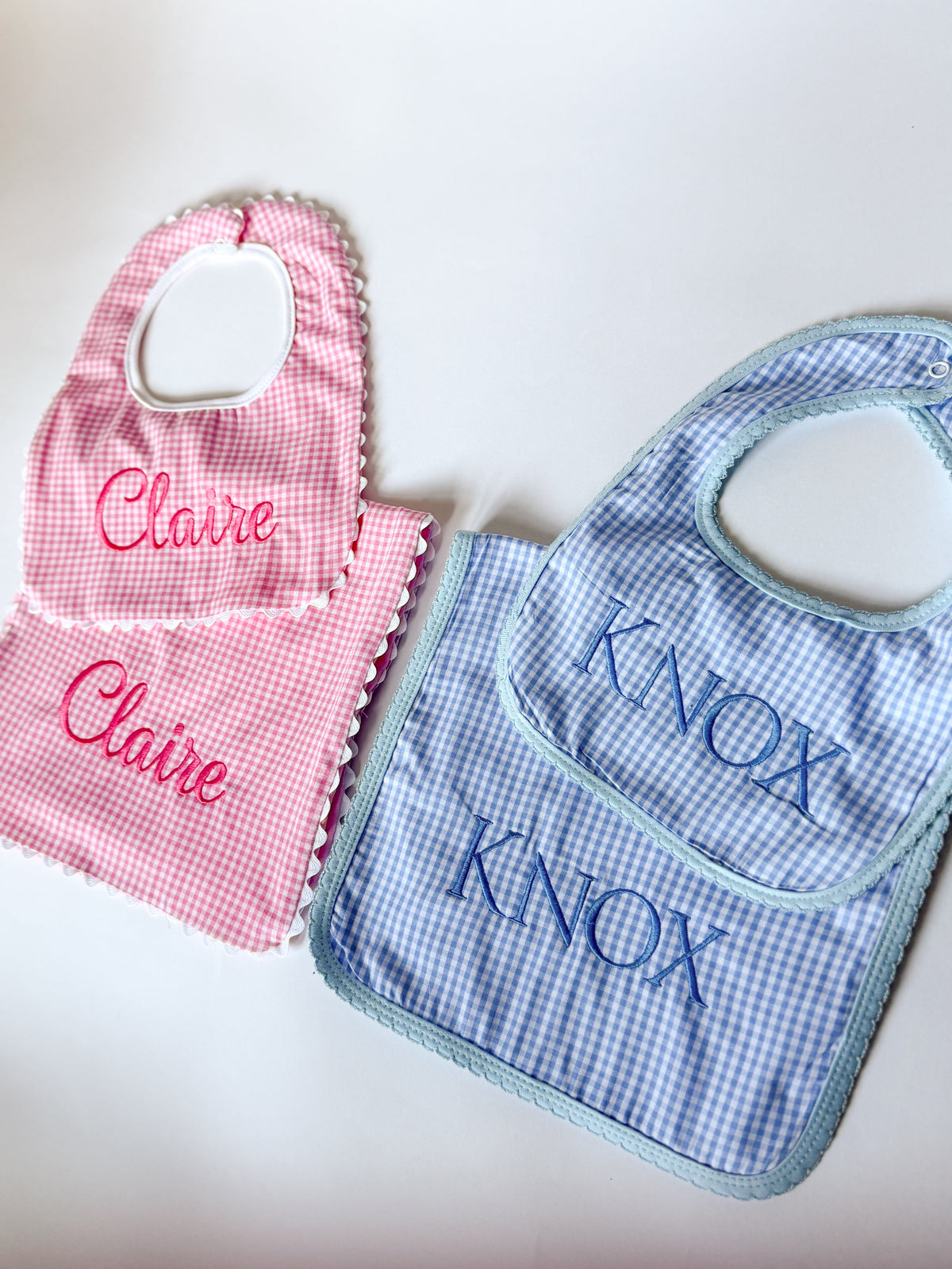 Sweet Little Checks | Girls’ Personalized Pima Cotton Bib & Burp Cloth - Savannah Creations