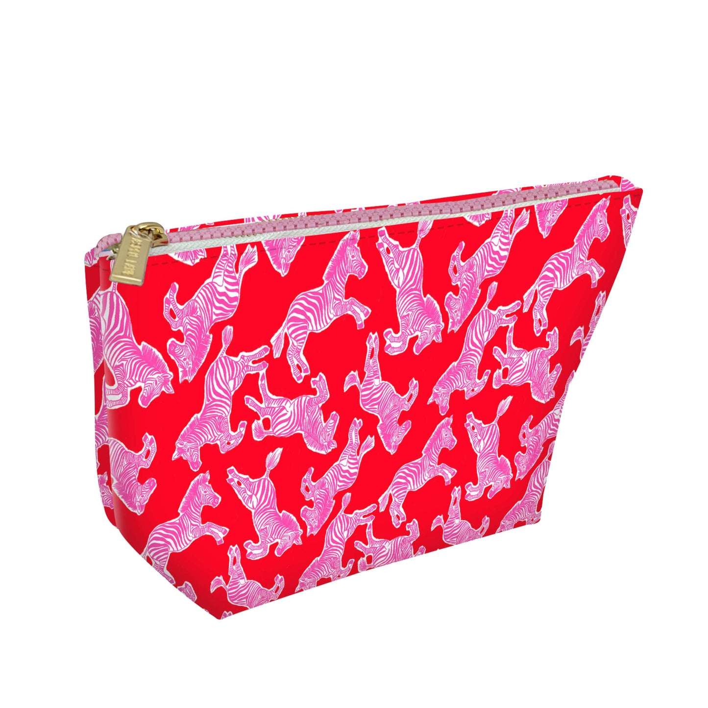 Cute pouch + cosmetic bag | leather pink & red zebra