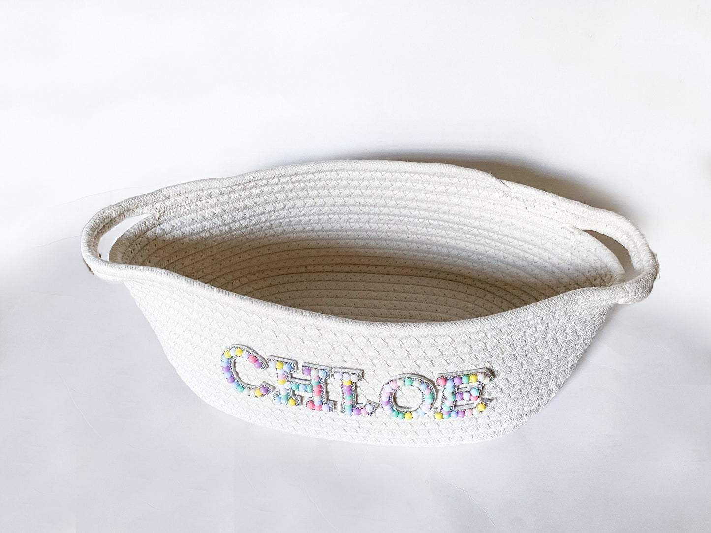 Girl's Monogrammed Cotton Rope Basket with Name, Pastel Jewel Letters, Back to School Basket, Baby Shoer Gift, Birthday Gift, Organization