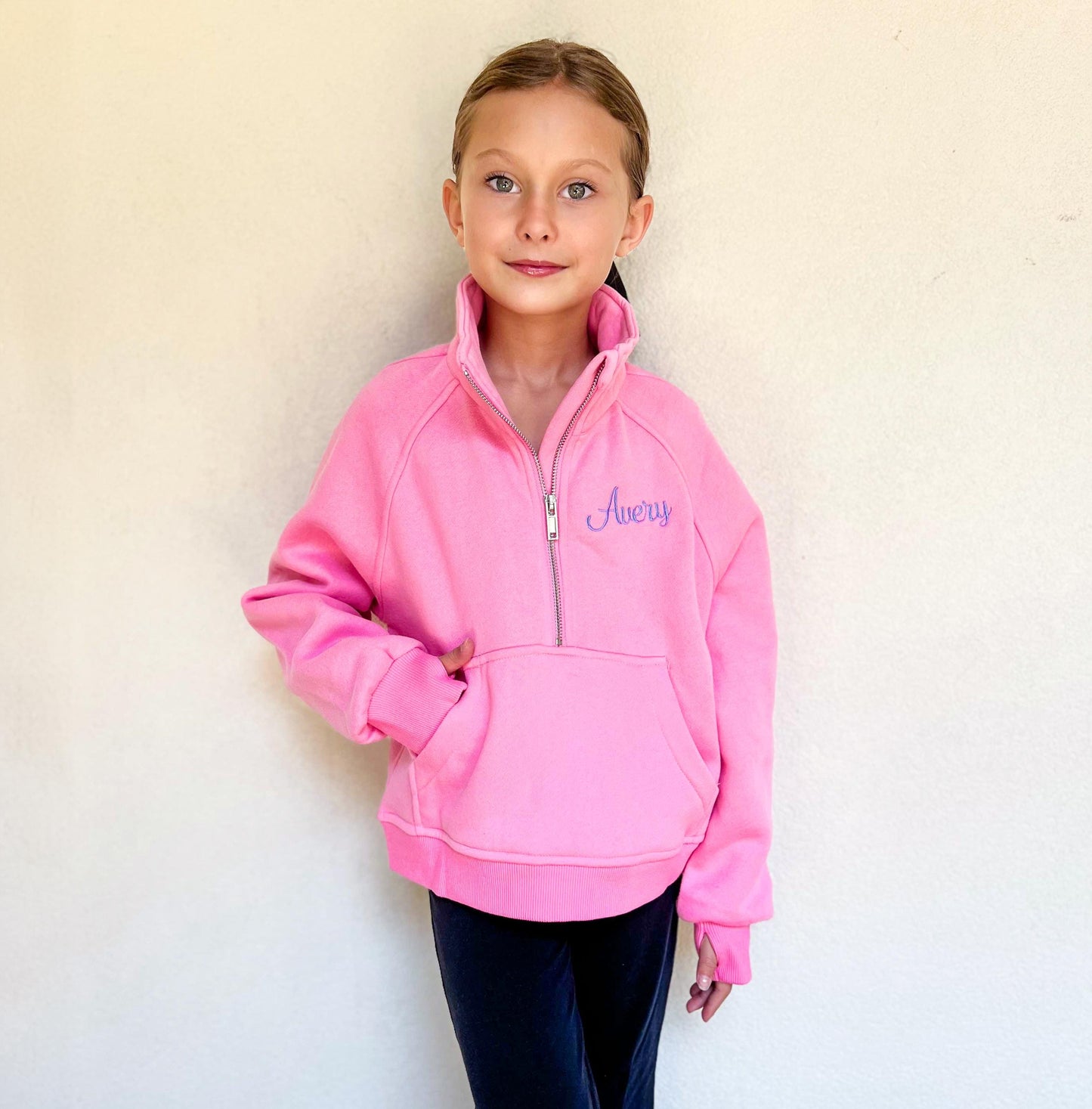 Girl's Monogrammed Scuba Pullover with Thumb Holes
