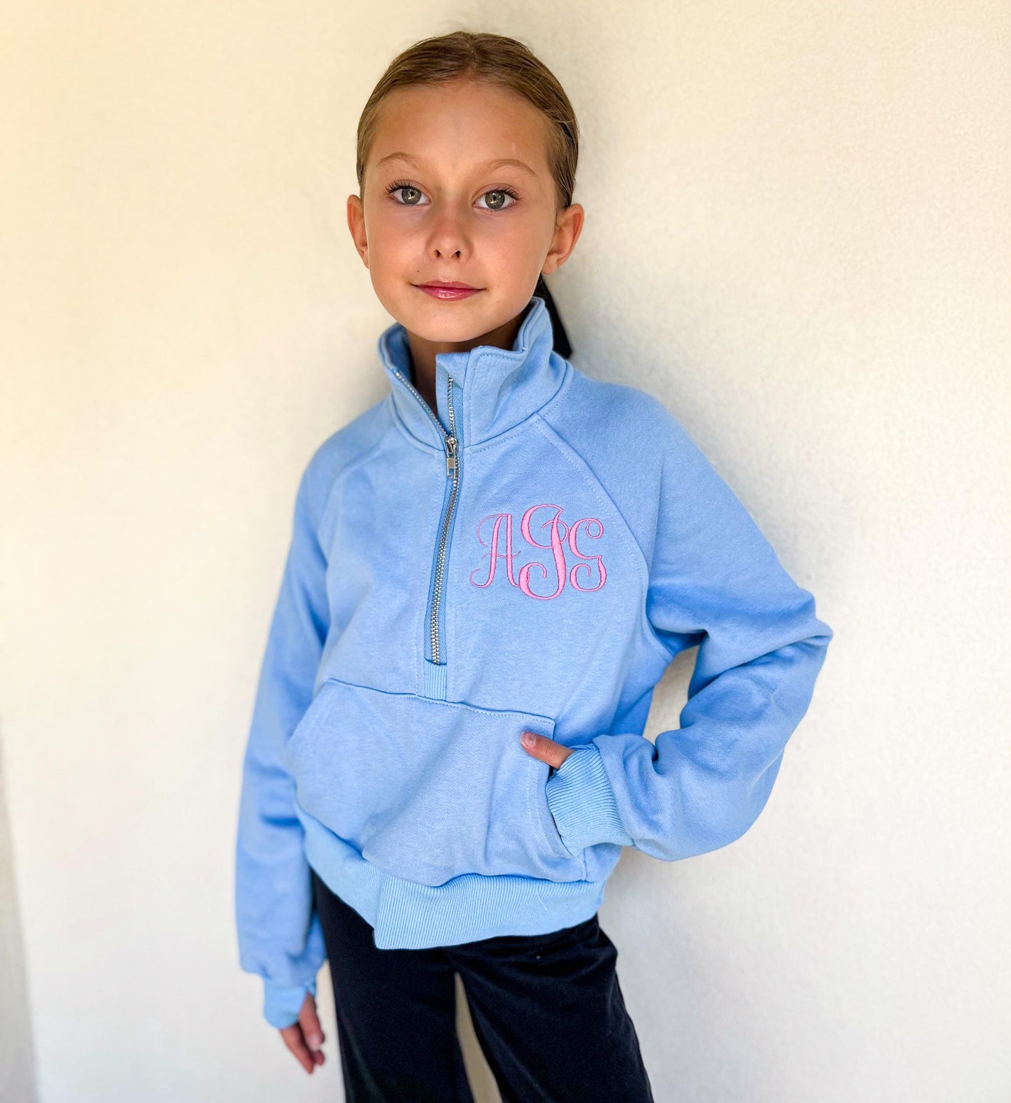 Girl's Monogrammed Scuba Pullover with Thumb Holes