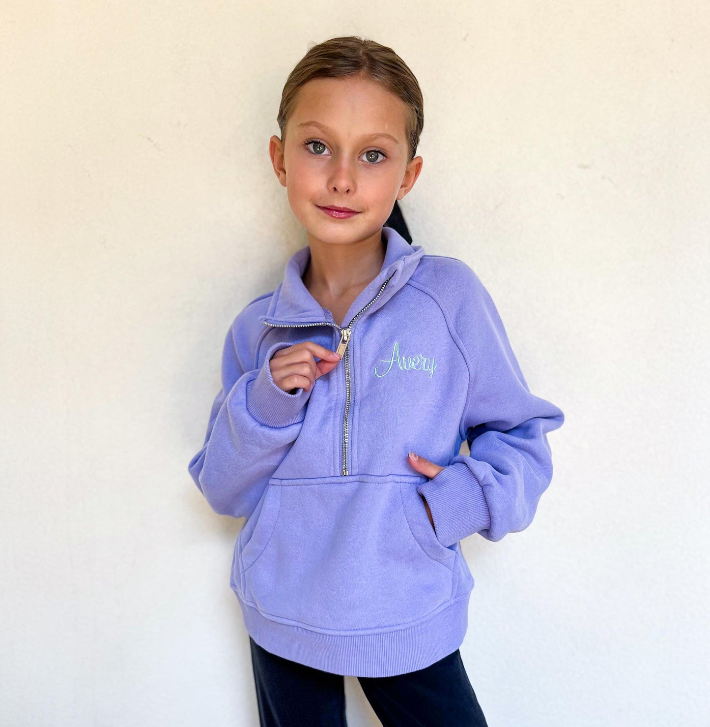 Girl's Monogrammed Scuba Pullover with Thumb Holes
