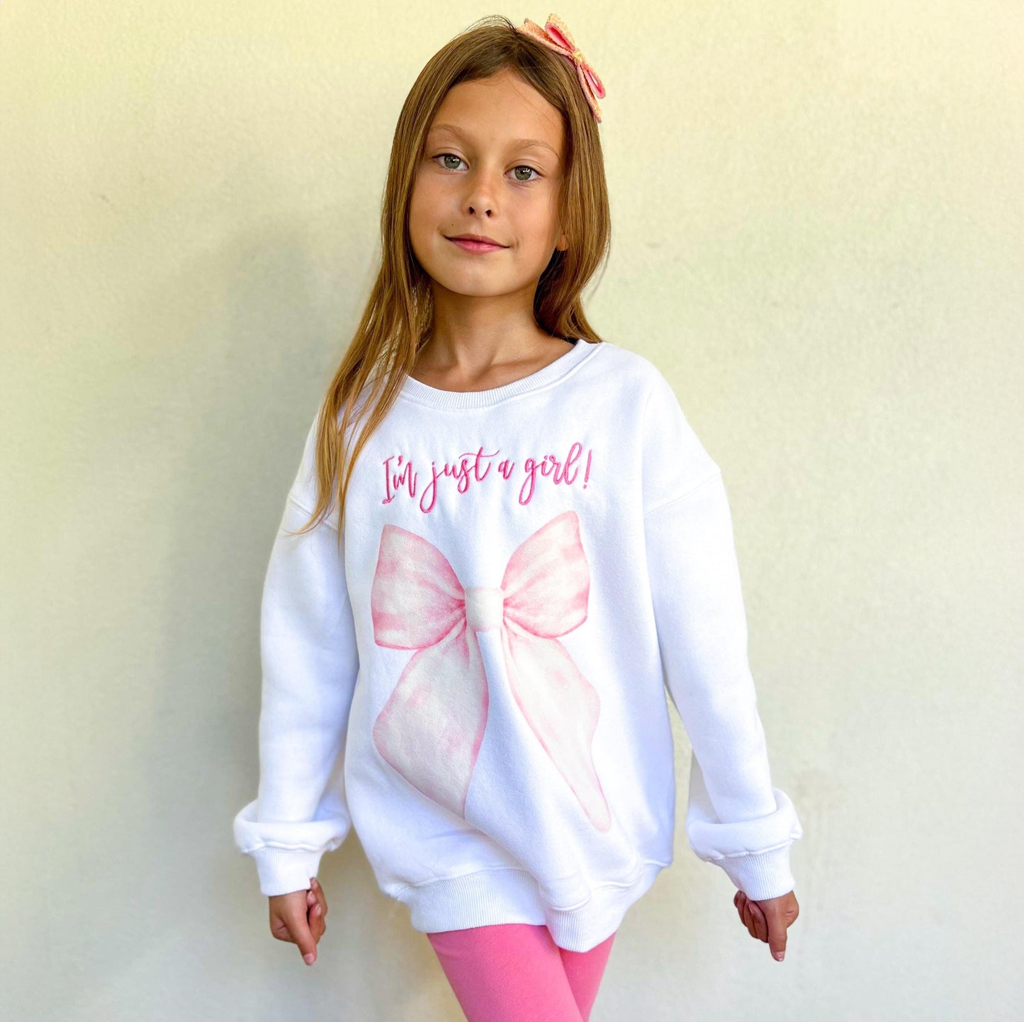 Im just a girl coquette fleece lined loose oversized sweatshirt