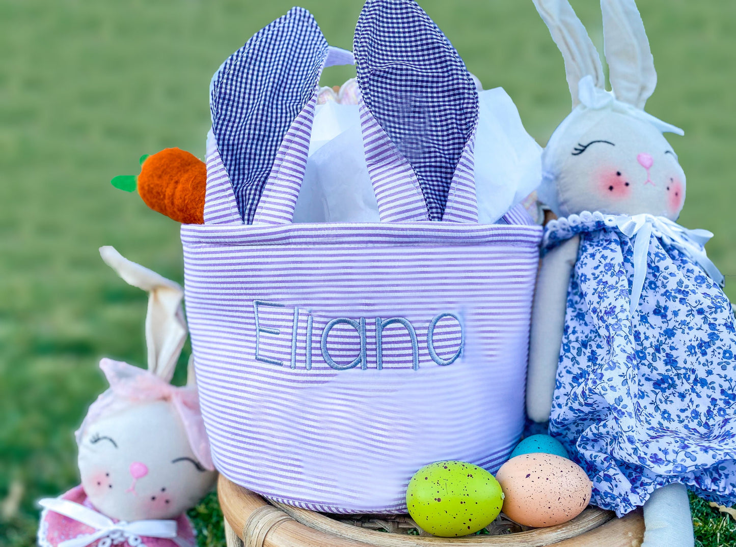 Easter Basket, Rabbit Ear, Custom Monogrammed, Personalized, Name, Bunny