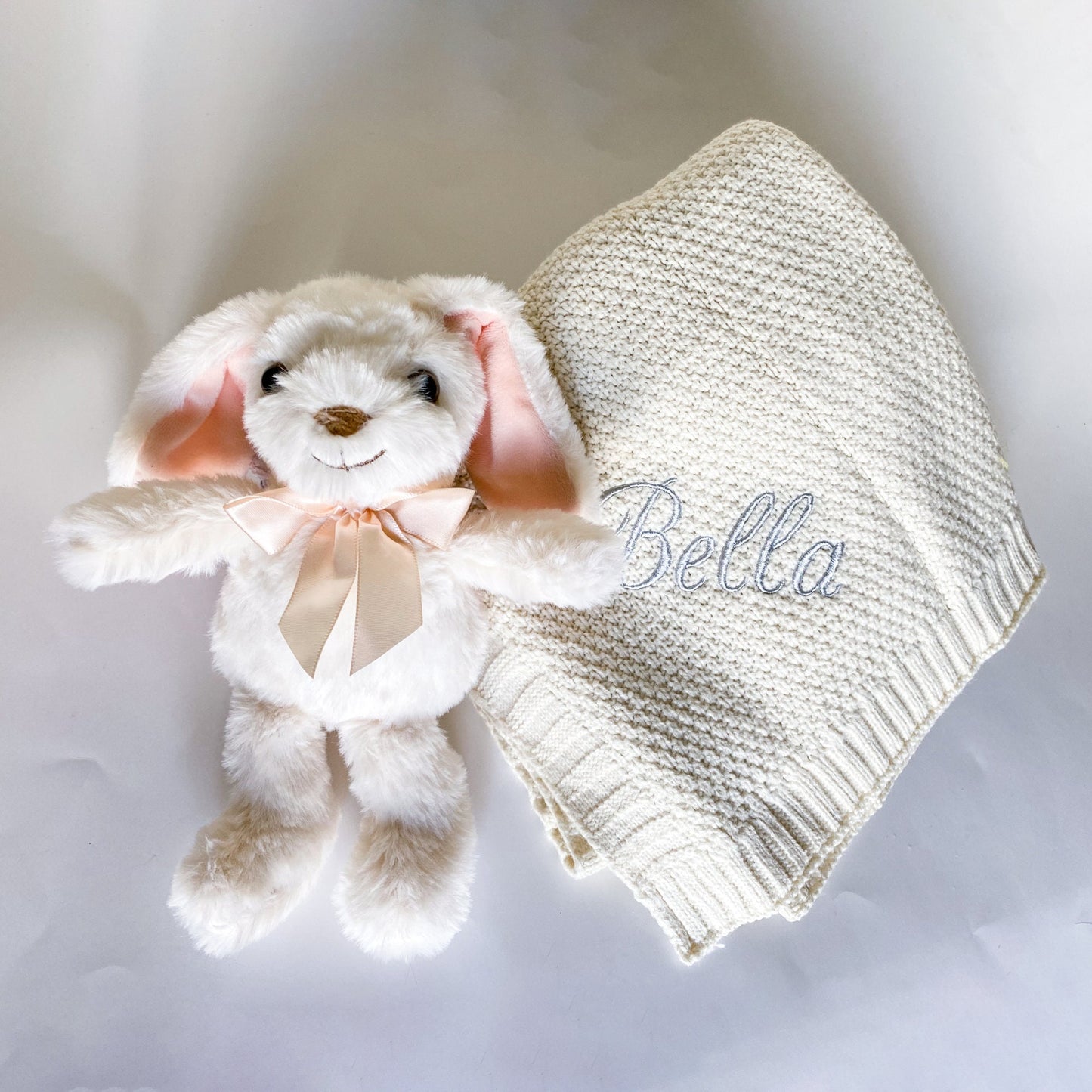 Baby Gift Bunny and Monogrammed Blanket Set