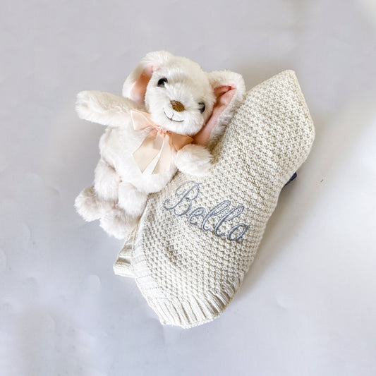 Baby Gift Bunny and Monogrammed Blanket Set
