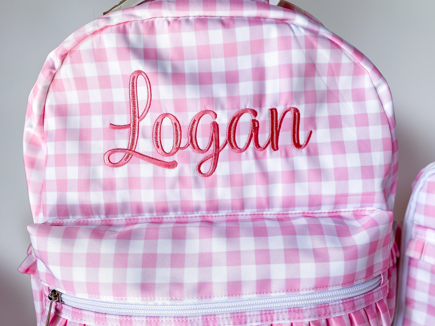 Girl's Monogrammed Gingham Backpack and Lunch