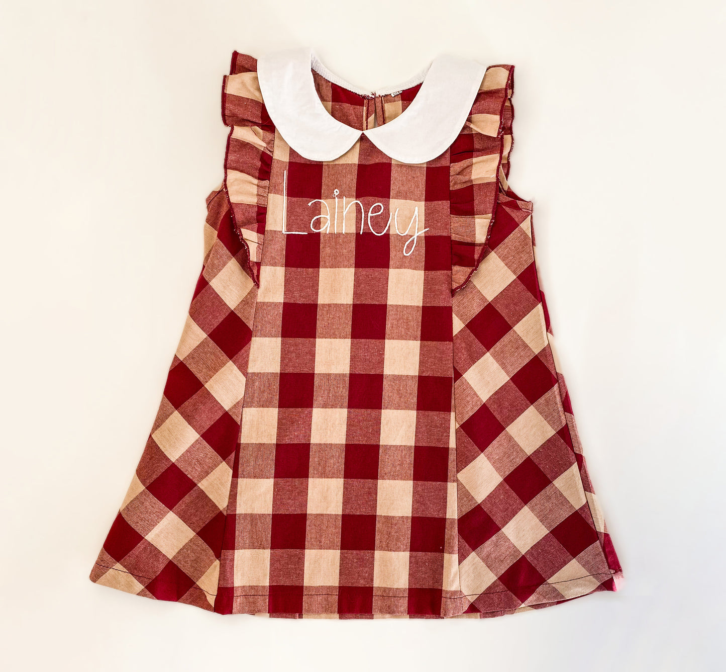 Girl's Monogrammed Plaid Peter Pan Collar Dress