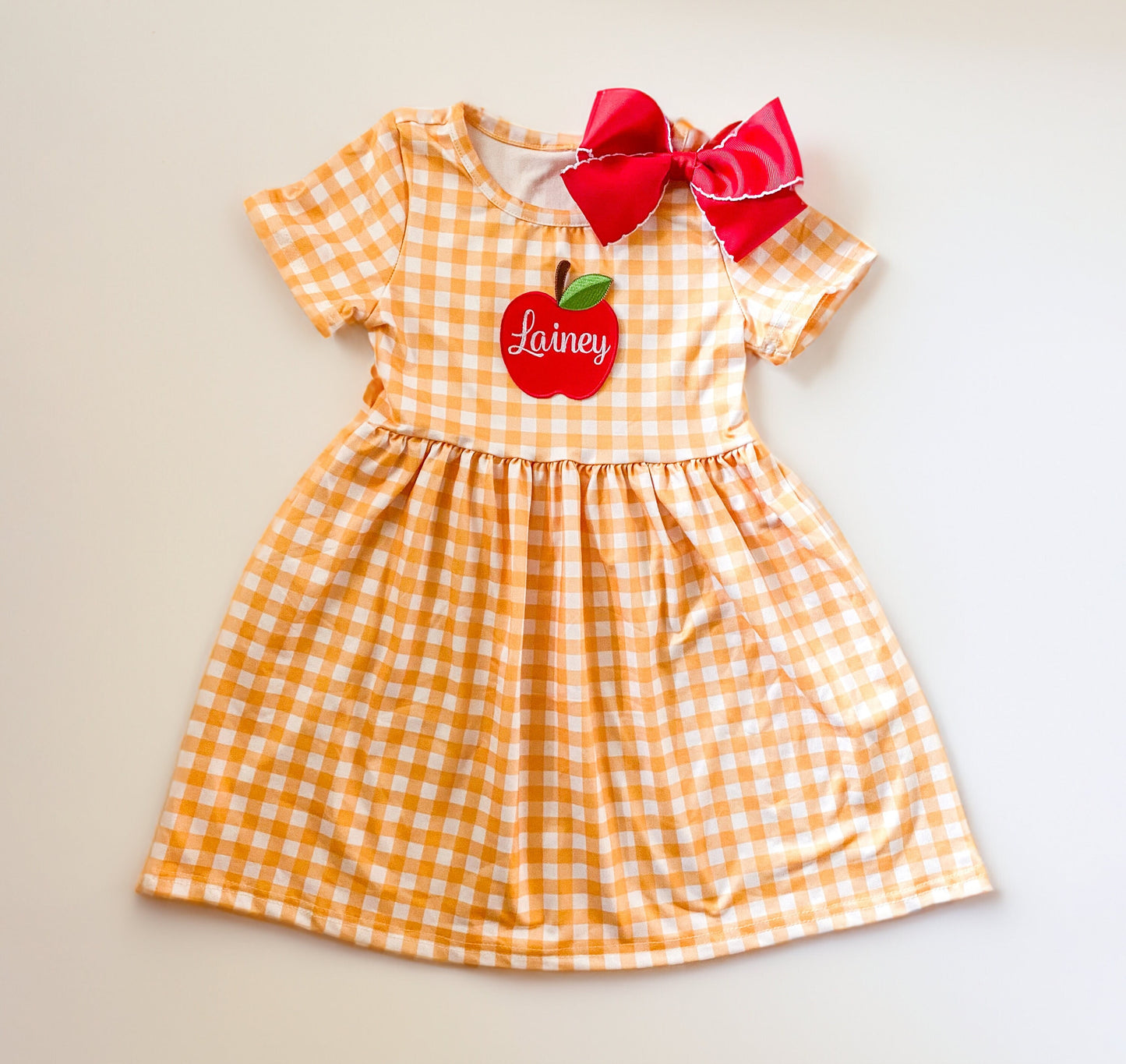 Girls Yellow Checkered Apple Dress