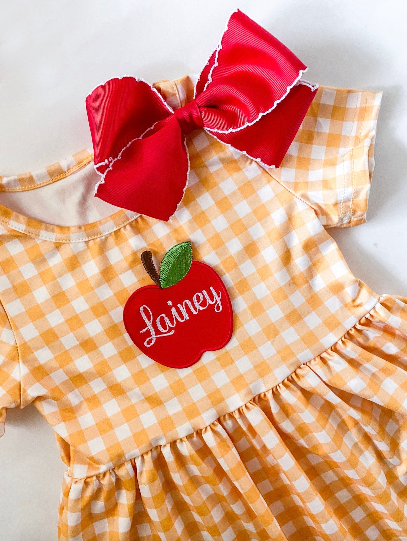 Girls Yellow Checkered Apple Dress