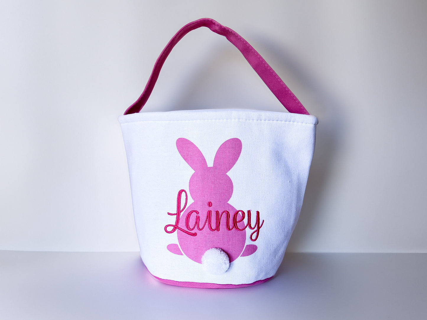 Customized Monogrammed Easter Basket, Canvas Easter Basket For Boys For Girls, Pom Pom Bunny Tail, Multi Color